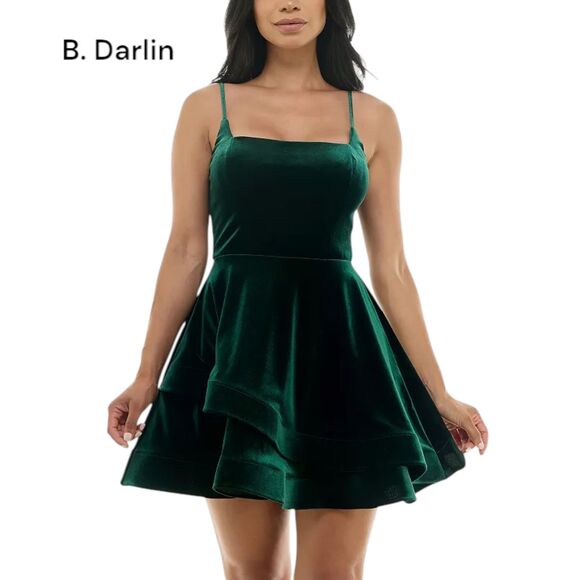 NWT  B. Darlin Juniors Velvet Short Party Dress Girl's Green  Sz 15/16 - Picture 1 of 11